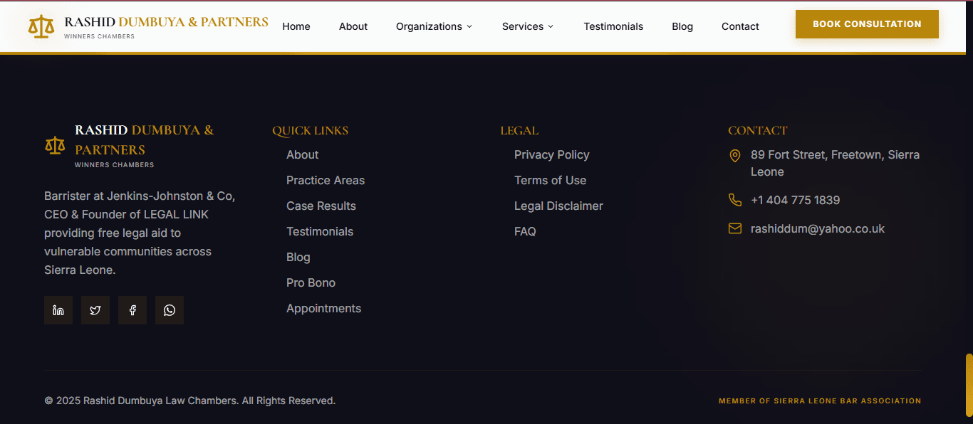Rashid Dumbuya Law Chambers - Professional Law Firm Website screenshot 3